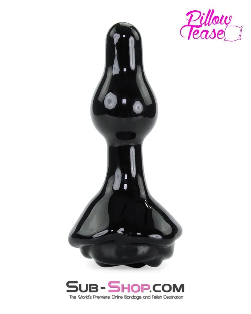 0352E      Black Glass Rose Base Anal Plug