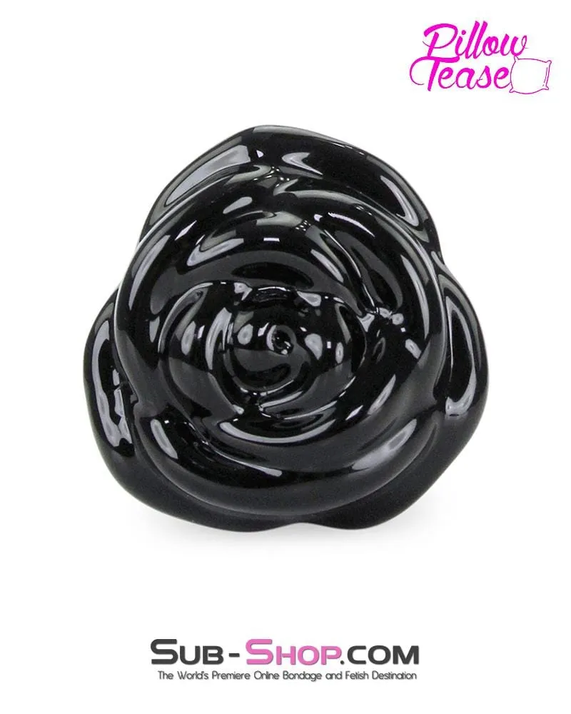 0352E      Black Glass Rose Base Anal Plug