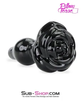 0352E      Black Glass Rose Base Anal Plug
