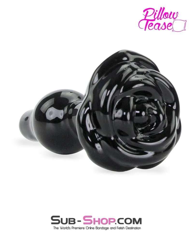 0352E      Black Glass Rose Base Anal Plug