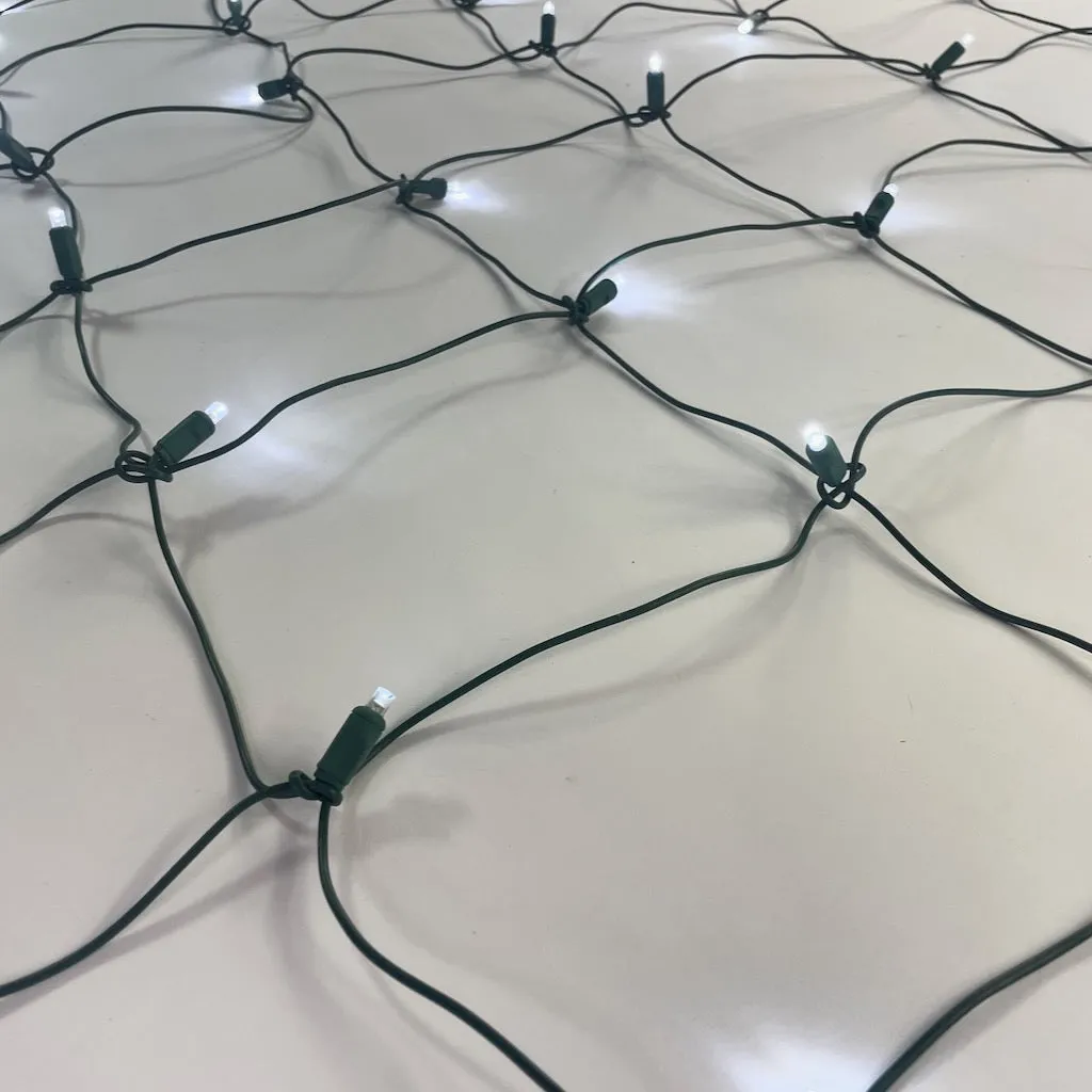 100-light Pure White 5mm LED Net Lights, Green Wire