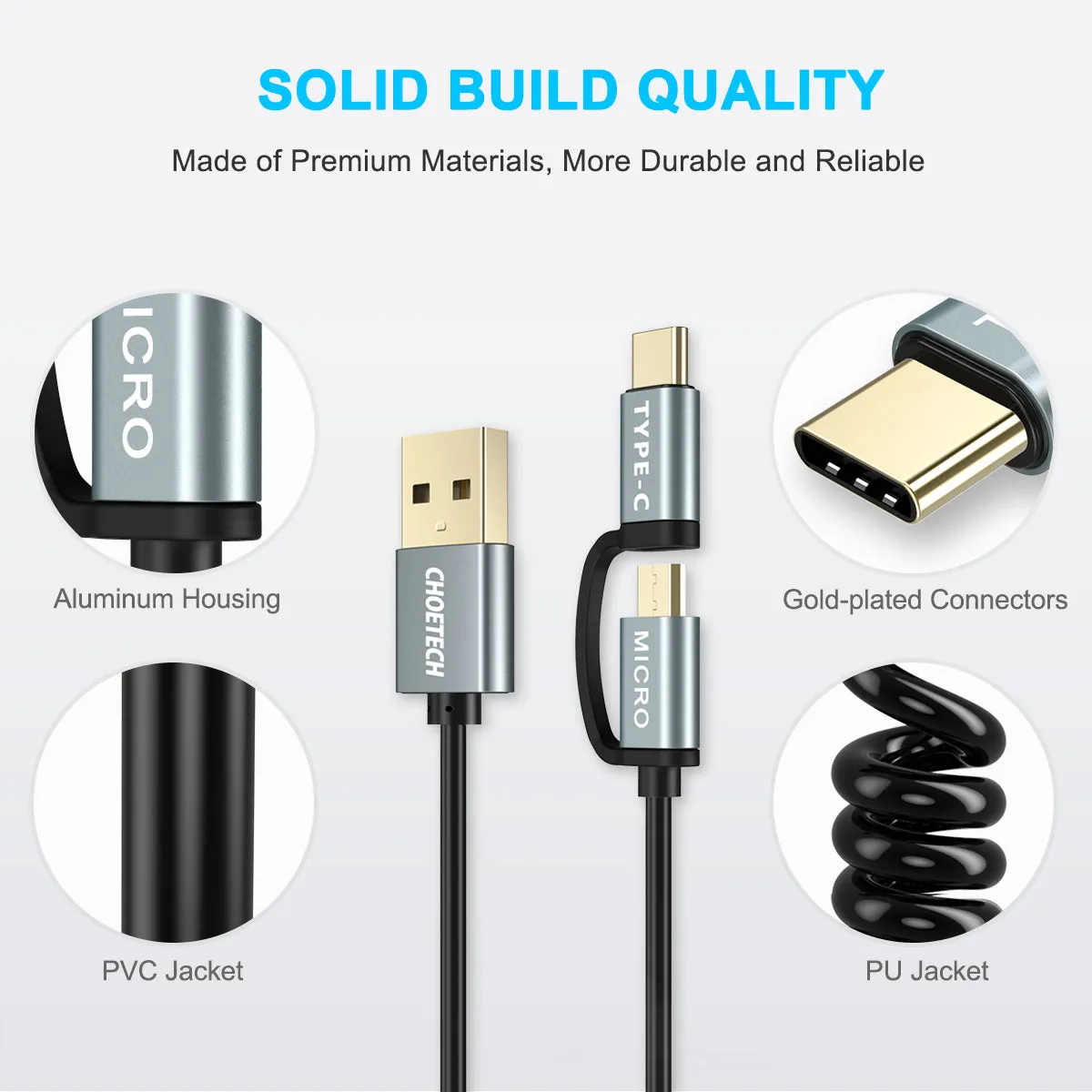 2 in 1 USB-C and Micro USB-Cable (Certified)
