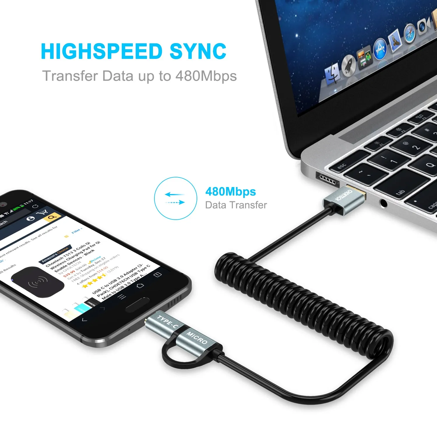 2 in 1 USB-C and Micro USB-Cable (Certified)