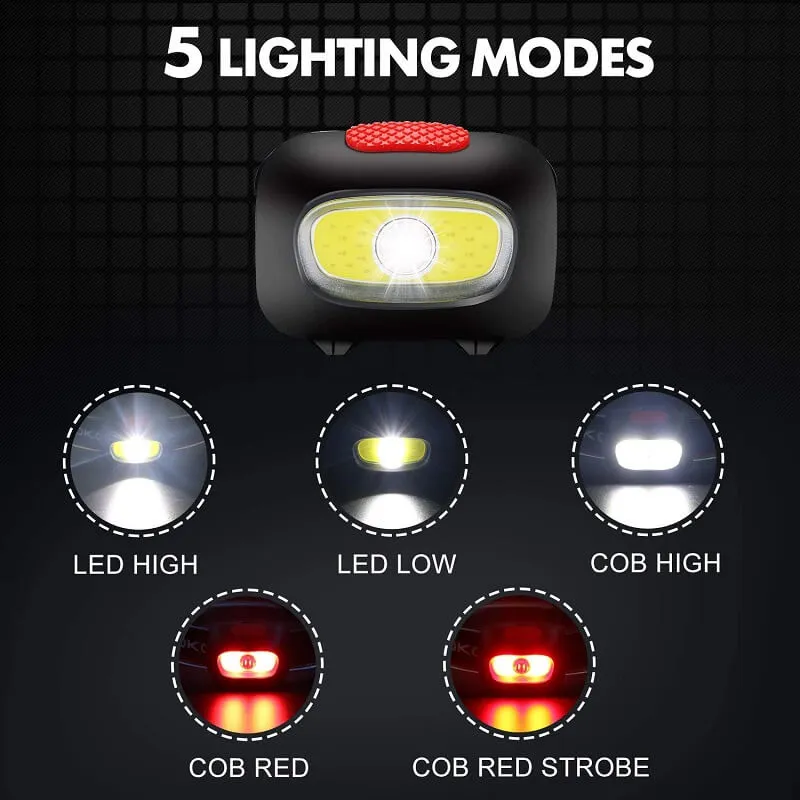 300 Lumens COB & LED Battery Headlamp with 6 x AAA Batteries 2Pack