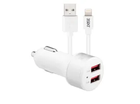 3sixT Car Charger 4.8A   Lightning Cable 1m - White