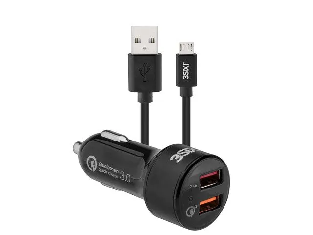 3sixT Car Charger 5.4A   Micro USB Cable 1m - Black