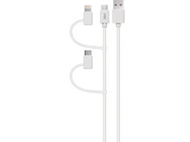3sixT Multi-tip USB-C Lightning Micro USB Cable - 1m - White