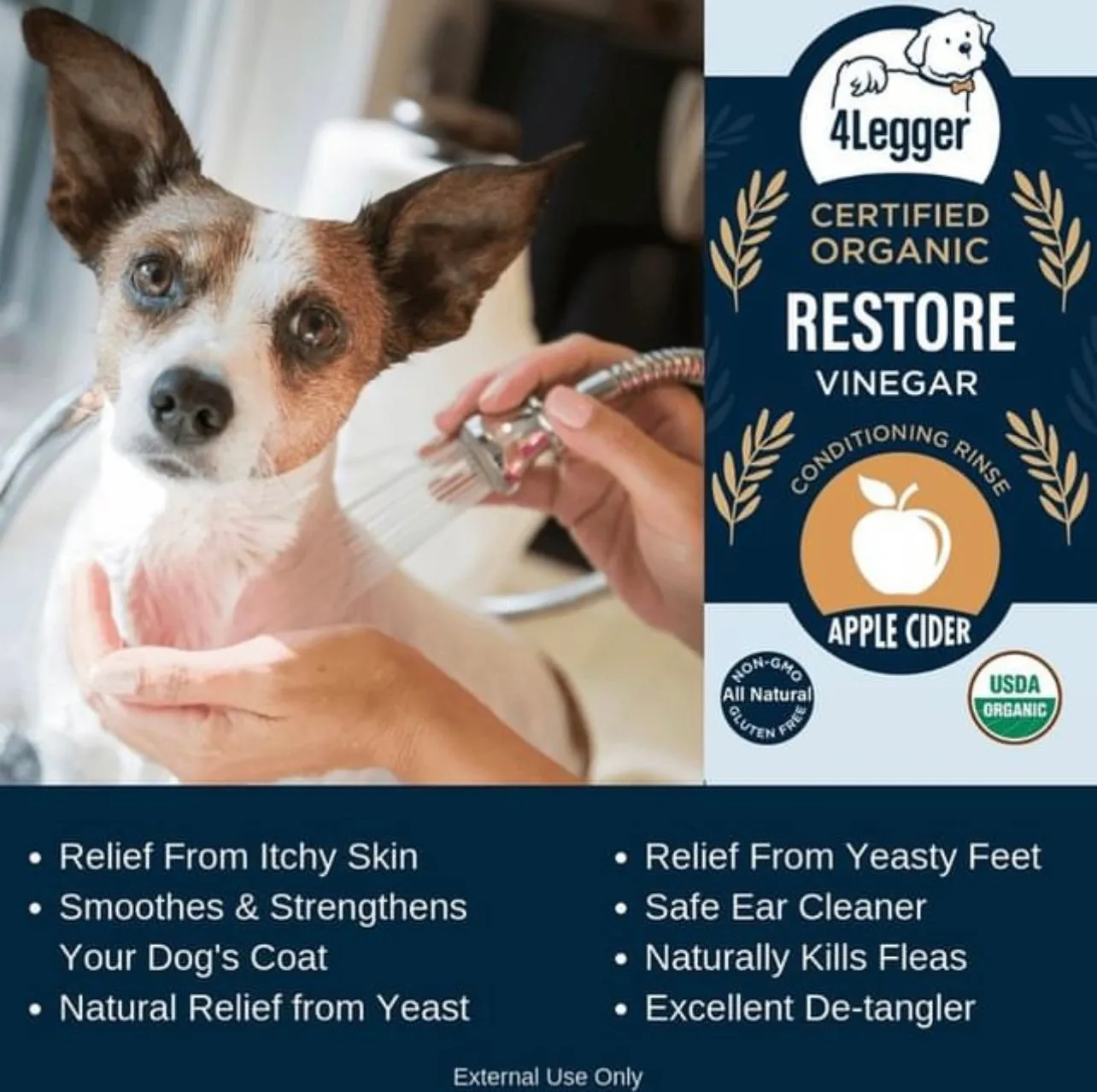 4 Legger RESTORE - Organic Apple Cider Vinegar Conditioning Rinse for Dogs