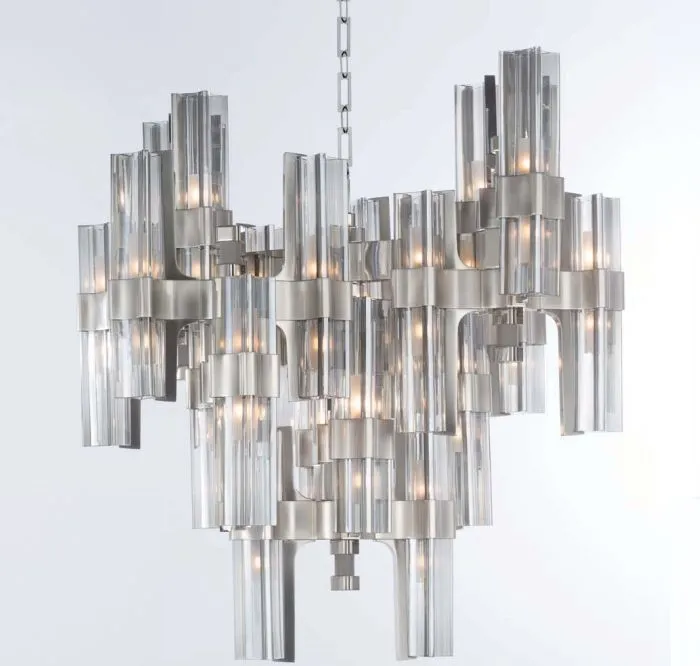 40 Light High-End Italian Chandelier With Grey Leather Trim