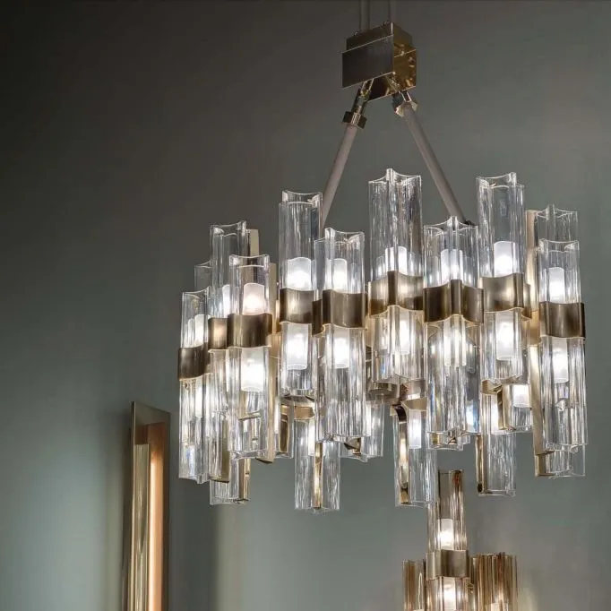 40 Light High-End Modern Gold Chandelier With Leather Trim