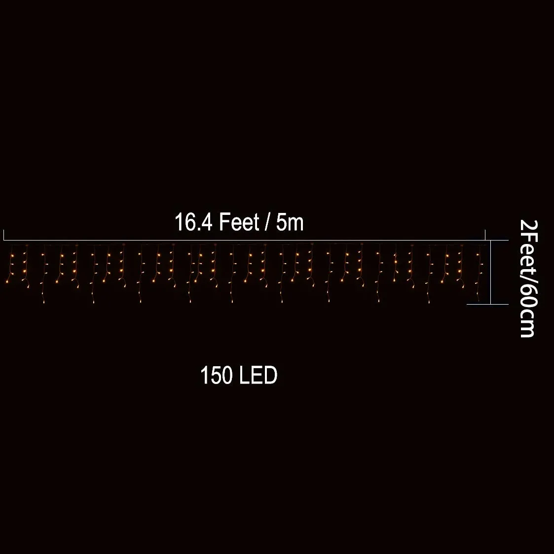 8 Modes Curtain Icicle Lights 16.4x2 Foot 150LED with Memory Function Starry Fairy Lights for Indoor Outdoor Fair Garden Patio Party Decor with Waterproof and UL Safety Standard