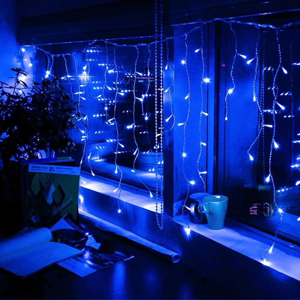 8 Modes Curtain Icicle Lights 16.4x2 Foot 150LED with Memory Function Starry Fairy Lights for Indoor Outdoor Fair Garden Patio Party Decor with Waterproof and UL Safety Standard