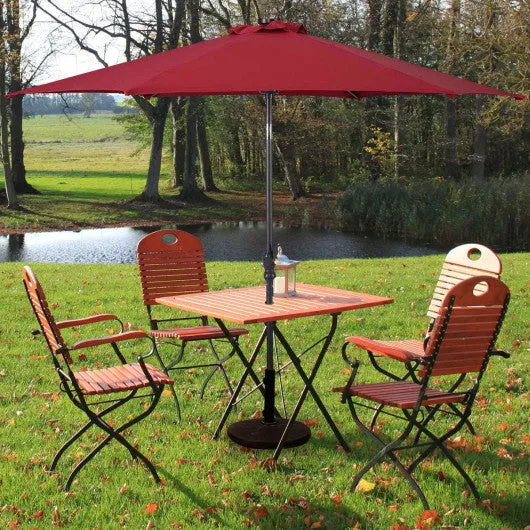 9FT Patio Solar Umbrella LED Patio Market Steel Tilt W/ Crank Outdoor New-Dark Red
