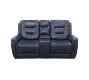 Abbott Navy Leather Power Console Loveseat with Power Headrest