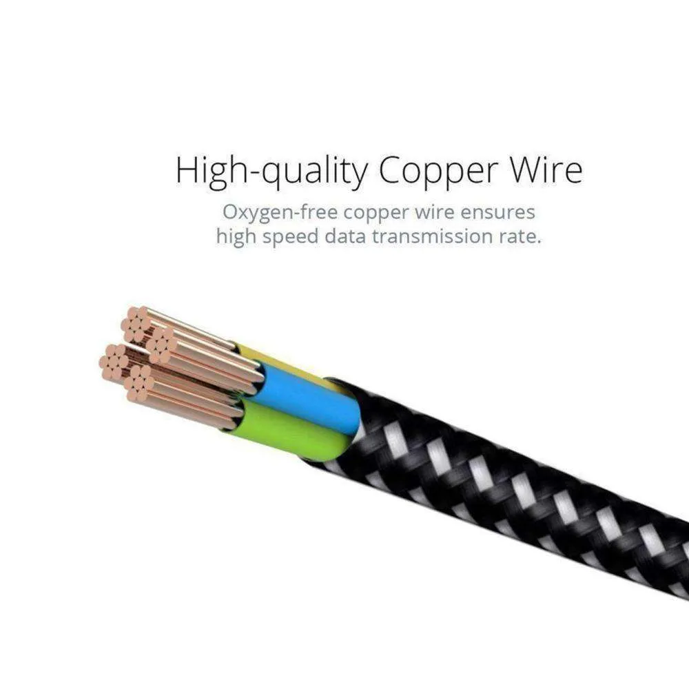 AMZER® 20cm 2A USB to USB-C / Type-C Nylon Weave Style Double Elbow Data Sync Charging Cable - Black