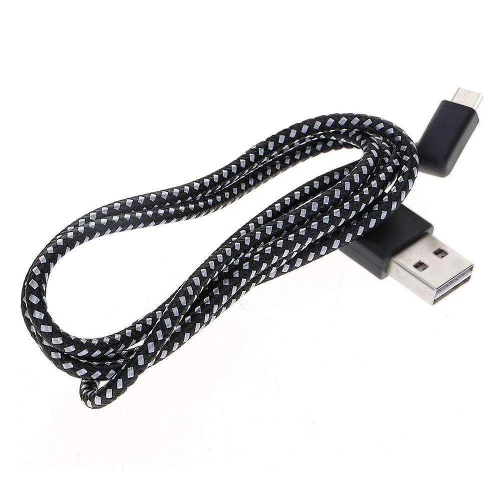 AMZER® 20cm 2A USB to USB-C / Type-C Nylon Weave Style Double Elbow Data Sync Charging Cable - Black