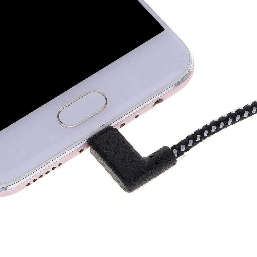 AMZER® 20cm 2A USB to USB-C / Type-C Nylon Weave Style Double Elbow Data Sync Charging Cable - Black
