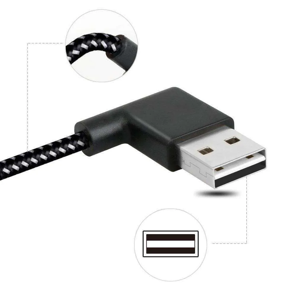 AMZER® 20cm 2A USB to USB-C / Type-C Nylon Weave Style Double Elbow Data Sync Charging Cable - Black