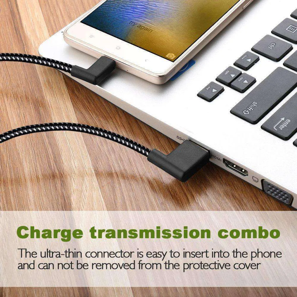 AMZER® 20cm 2A USB to USB-C / Type-C Nylon Weave Style Double Elbow Data Sync Charging Cable - Black