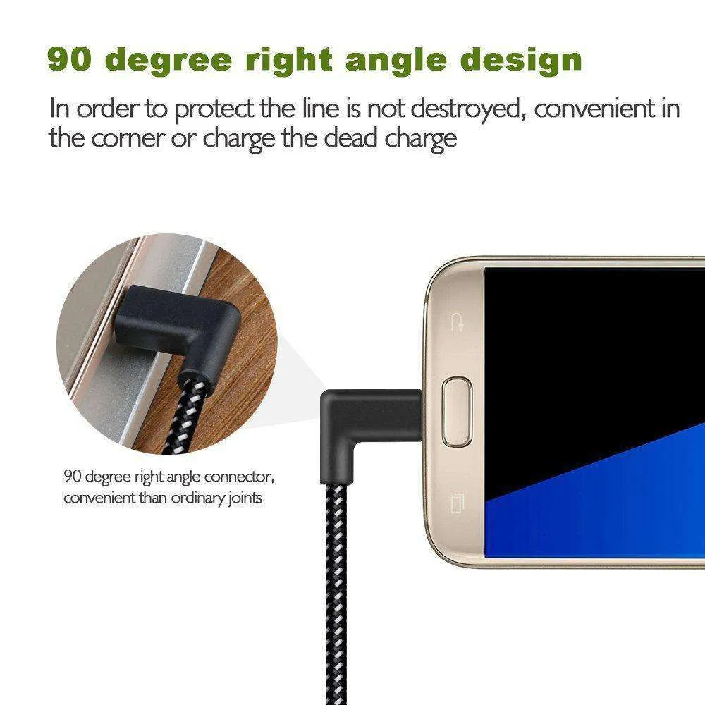AMZER® 20cm 2A USB to USB-C / Type-C Nylon Weave Style Double Elbow Data Sync Charging Cable - Black