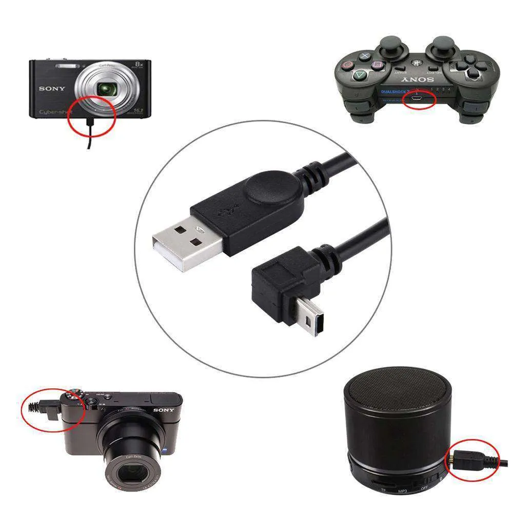 AMZER® 28 cm 90 Degree Angle Elbow Mini USB to USB Data / Charging Cable - Black