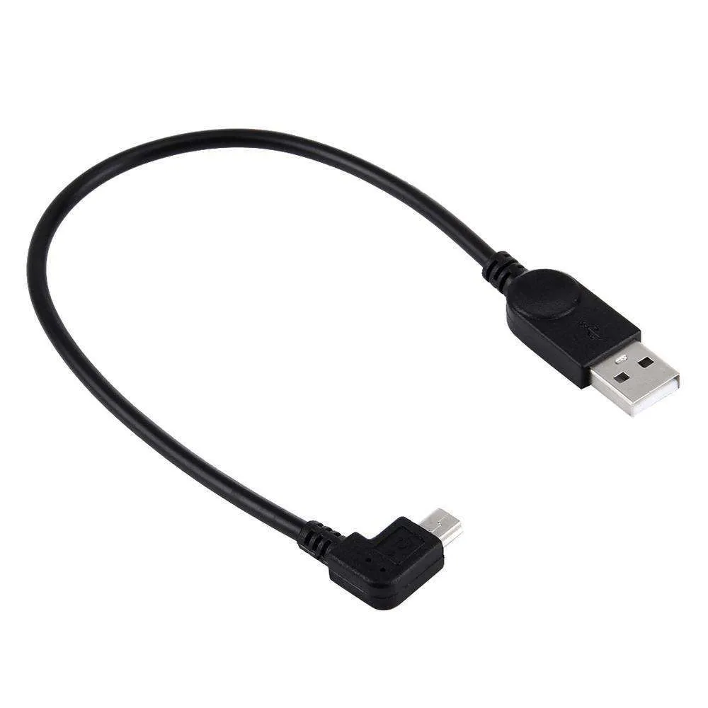 AMZER® 28cm 90 Degree Angle Left Mini USB to USB Data / Charging Cable - Black