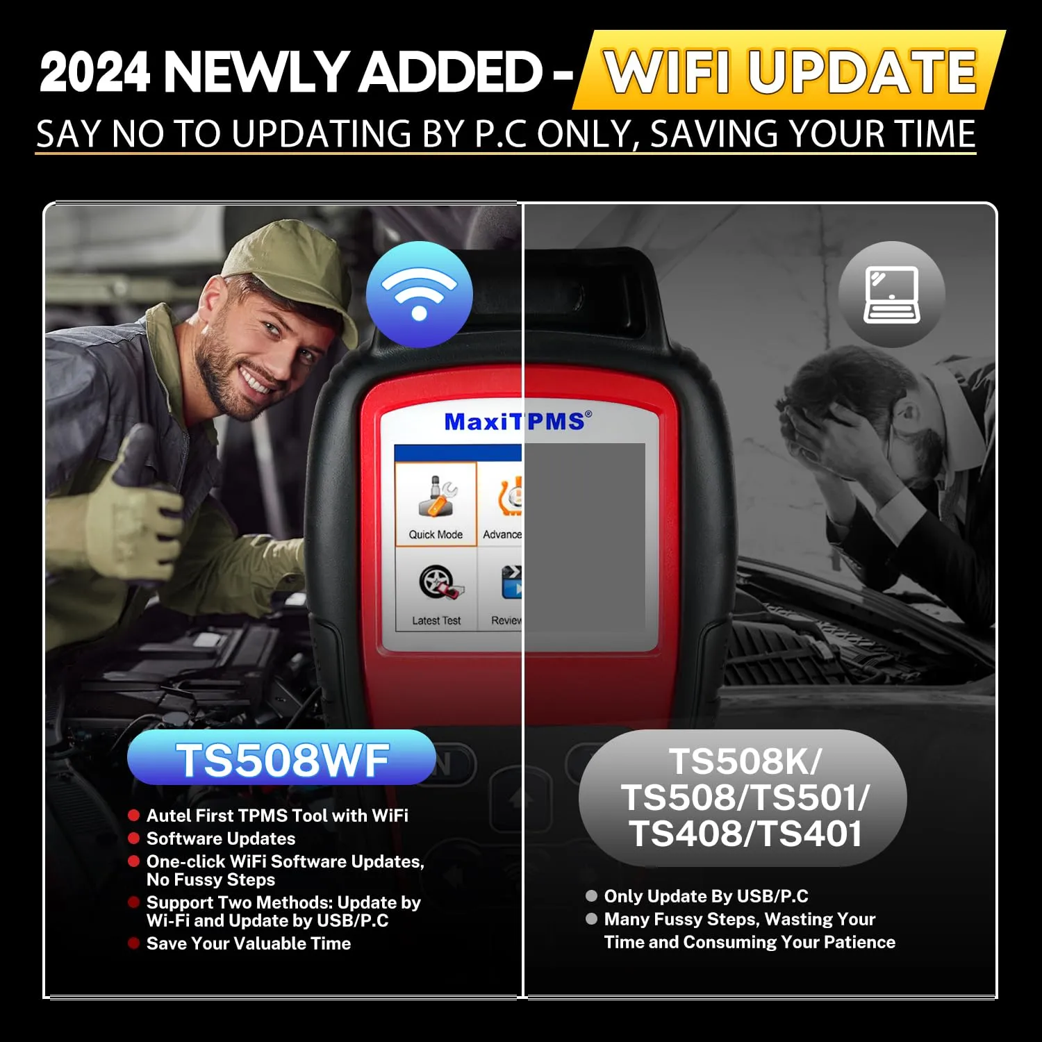Autel MaxiTPMS TS508WF KIT TPMS Programming Tool, 2024 Upgraded WiFi Ver. of TS508K TS508 TS501 TS601 w/ $120 4PCS 315MHz 433MHz Autel MX-Sensor, Full TPMS Activate Relearn Diagnostic Scan Tool
