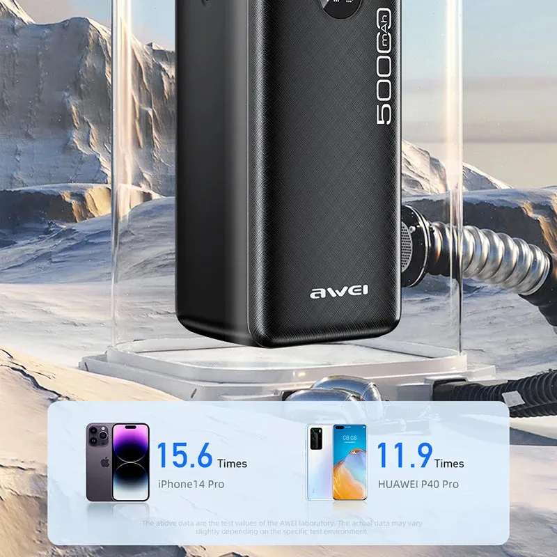 Awei Powerful Power Bank Spare External Battery Fast Charge With Led Digital Display 50000mAh