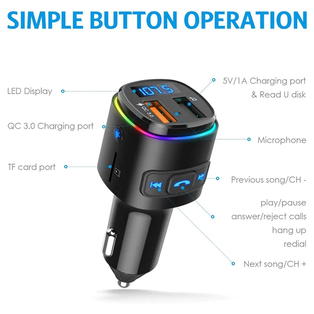 Bc41 Car Fm Transmitter Bluetooth MP3 Player Charger Cigarette