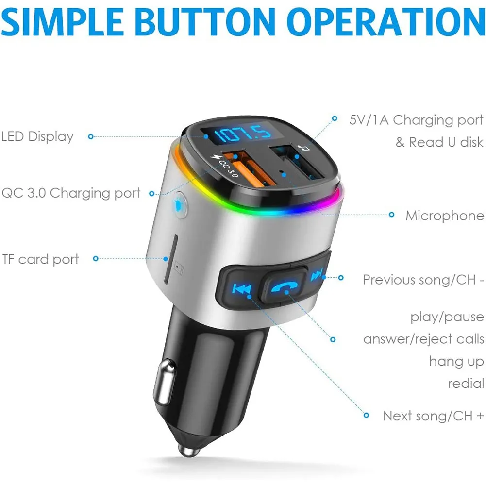 Bc41 Car Fm Transmitter Bluetooth MP3 Player Charger Cigarette