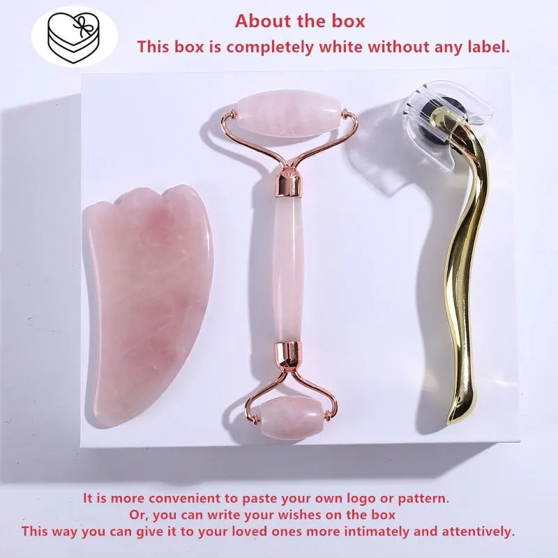 Beauty Rose Quartz Roller Massager Tool Natural Stone