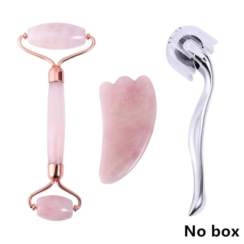 Beauty Rose Quartz Roller Massager Tool Natural Stone