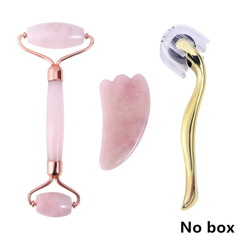 Beauty Rose Quartz Roller Massager Tool Natural Stone