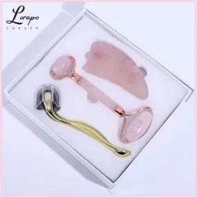 Beauty Rose Quartz Roller Massager Tool Natural Stone