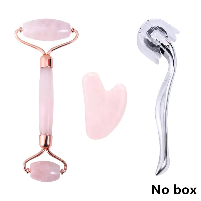 Beauty Rose Quartz Roller Massager Tool Natural Stone