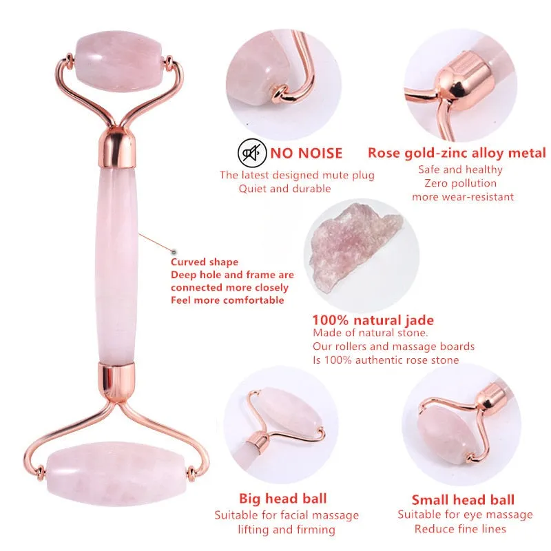 Beauty Rose Quartz Roller Massager Tool Natural Stone