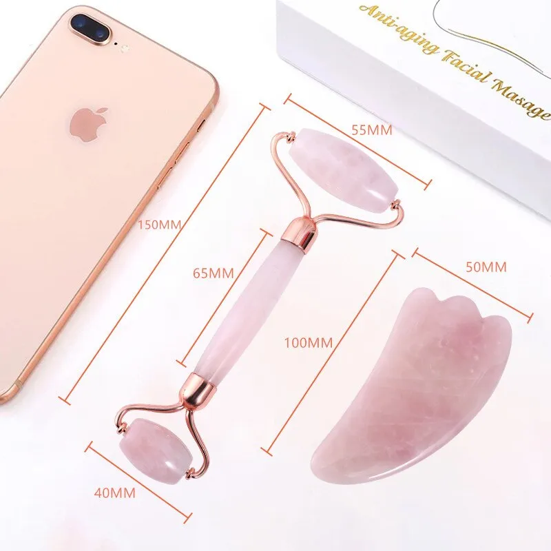 Beauty Rose Quartz Roller Massager Tool Natural Stone