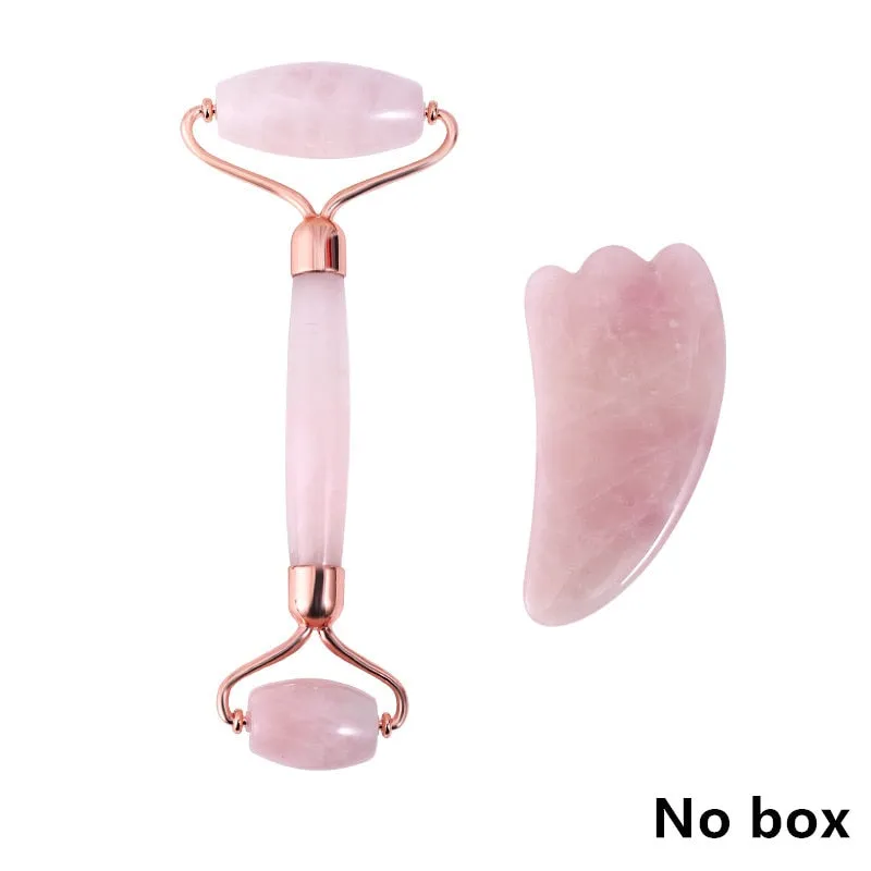 Beauty Rose Quartz Roller Massager Tool Natural Stone