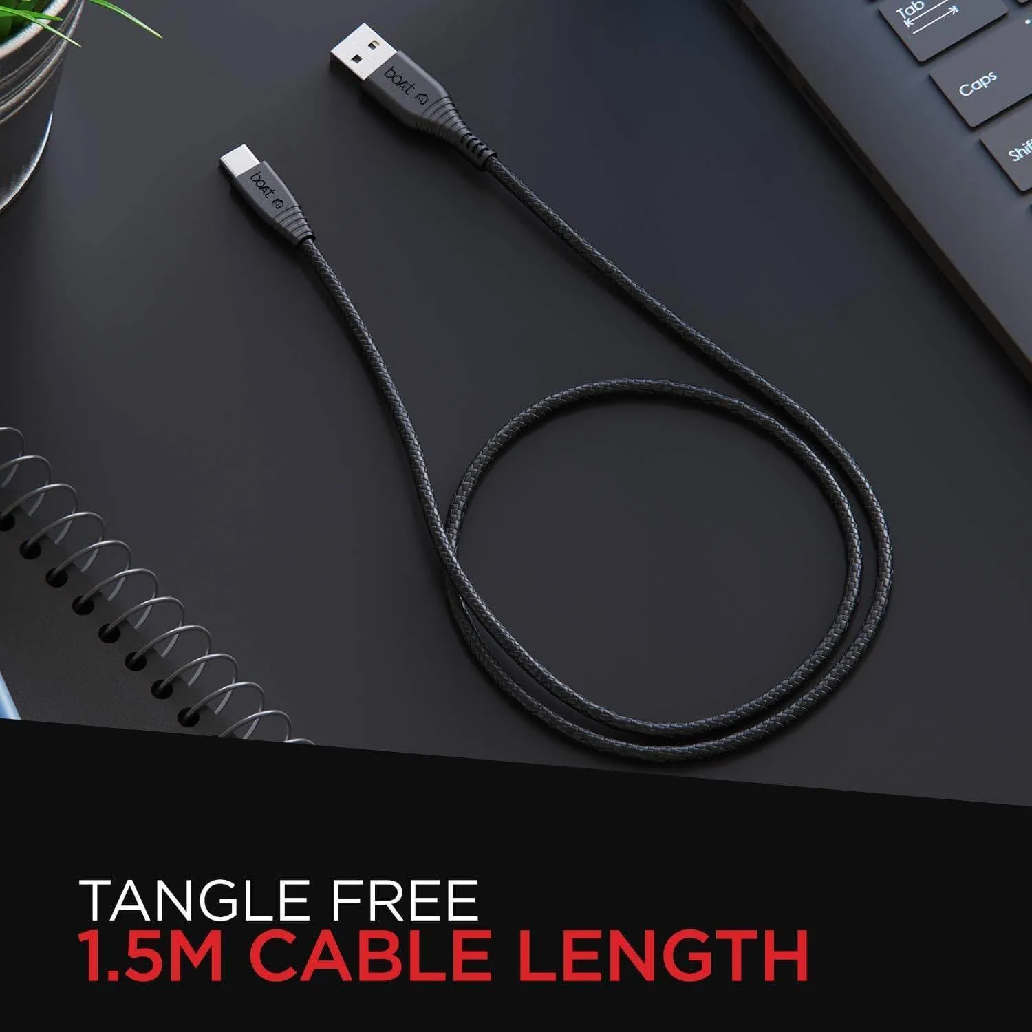 boAt A400 USB Type-C to USB-A 2.0 Male Data Cable, 2 Meter