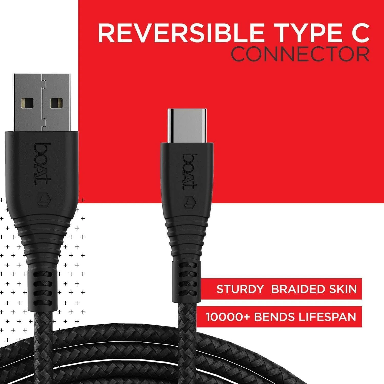 boAt A400 USB Type-C to USB-A 2.0 Male Data Cable, 2 Meter