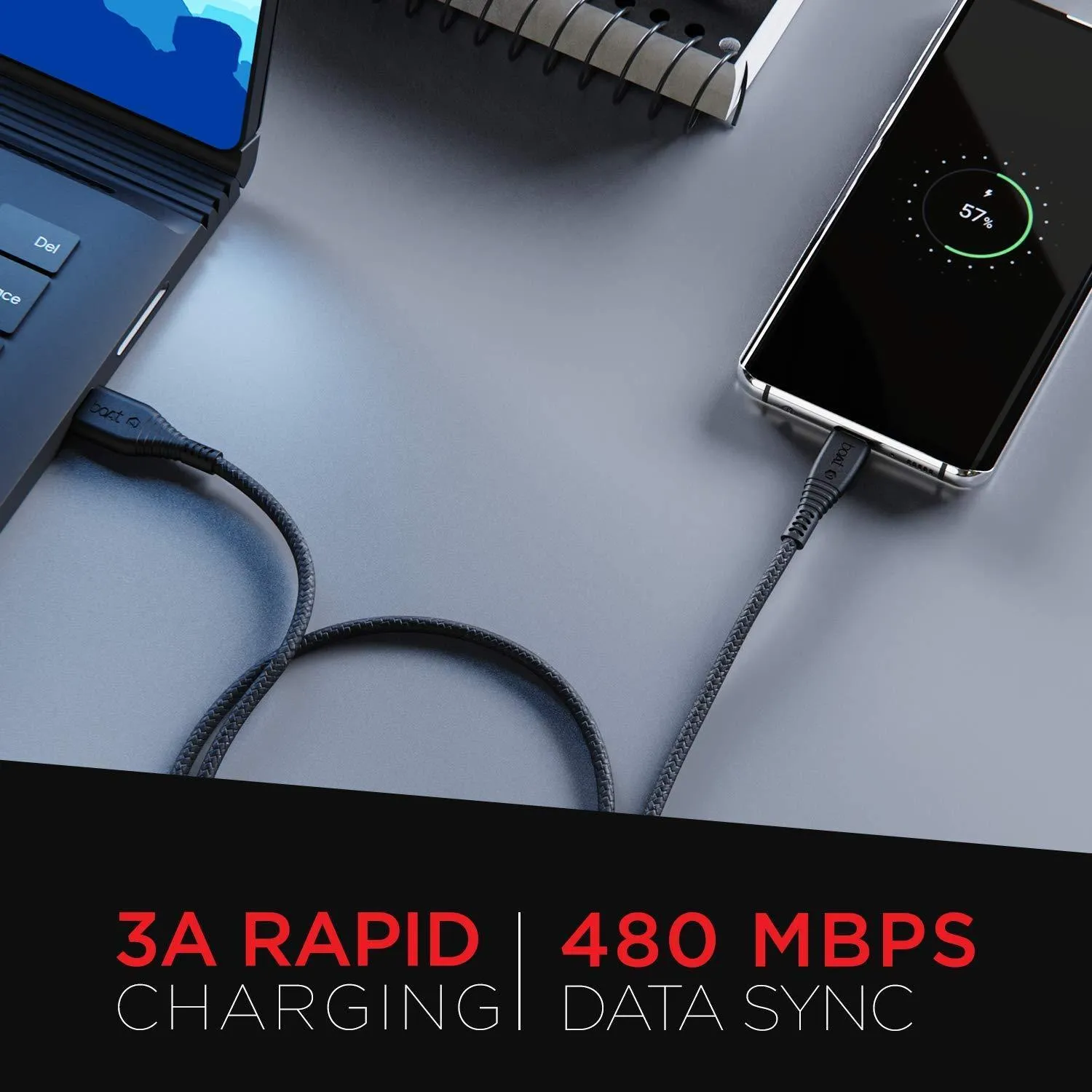 boAt A400 USB Type-C to USB-A 2.0 Male Data Cable, 2 Meter