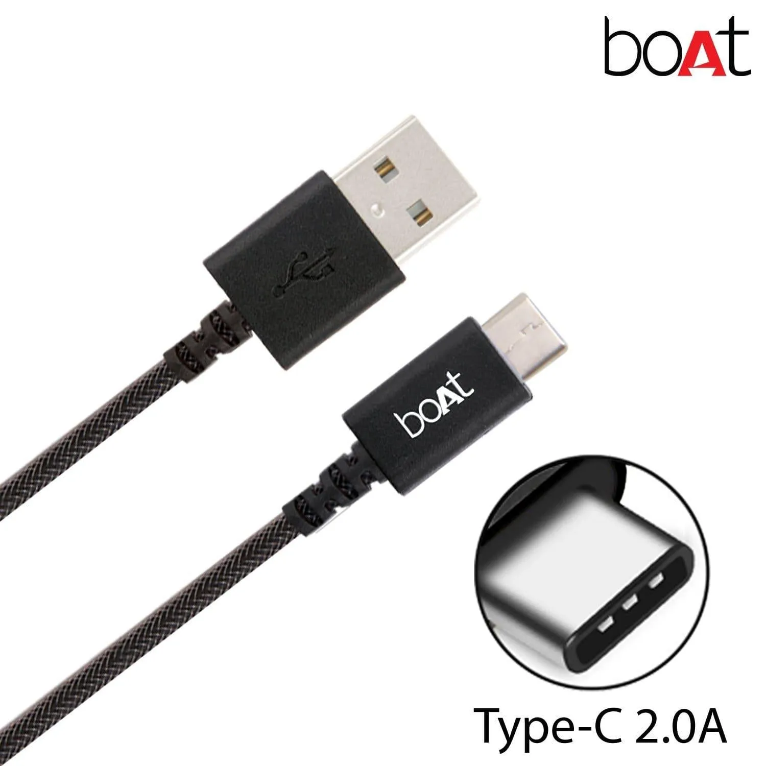 boAt A400 USB Type-C to USB-A 2.0 Male Data Cable, 2 Meter