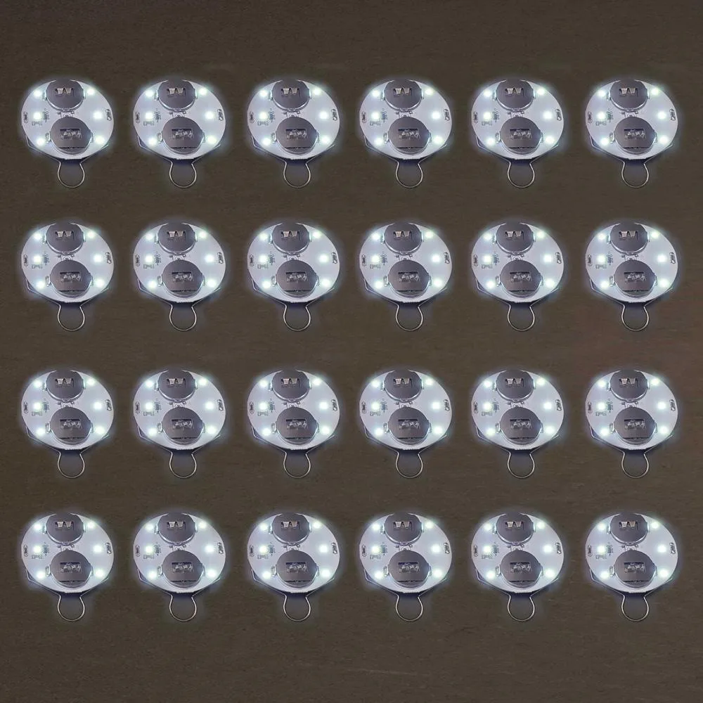 BULK PACK (24) LED Hanging Disk Light For Paper Lanterns, Cool White (Battery Powered)