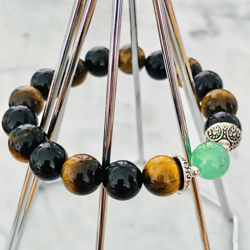 Chrysoprase, Black Tourmaline & Tigereye Men Bracelet