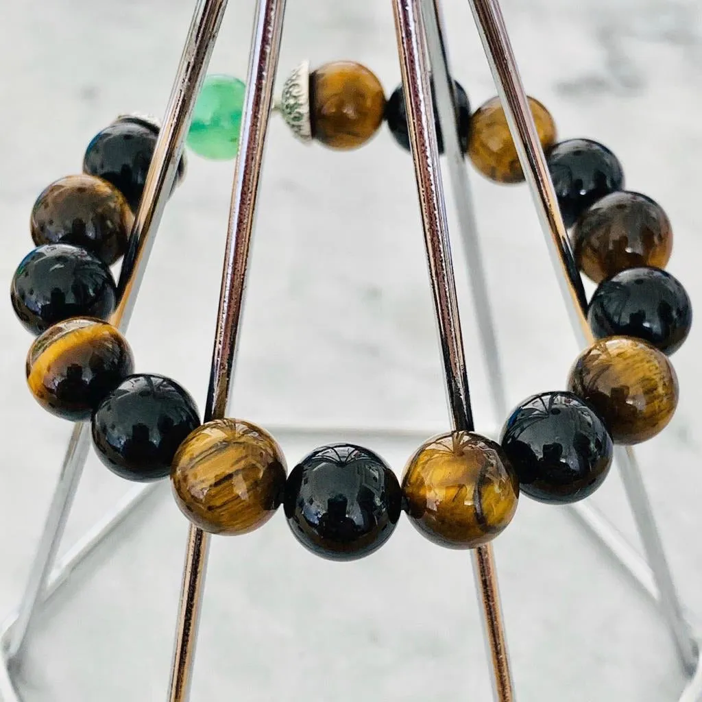Chrysoprase, Black Tourmaline & Tigereye Men Bracelet