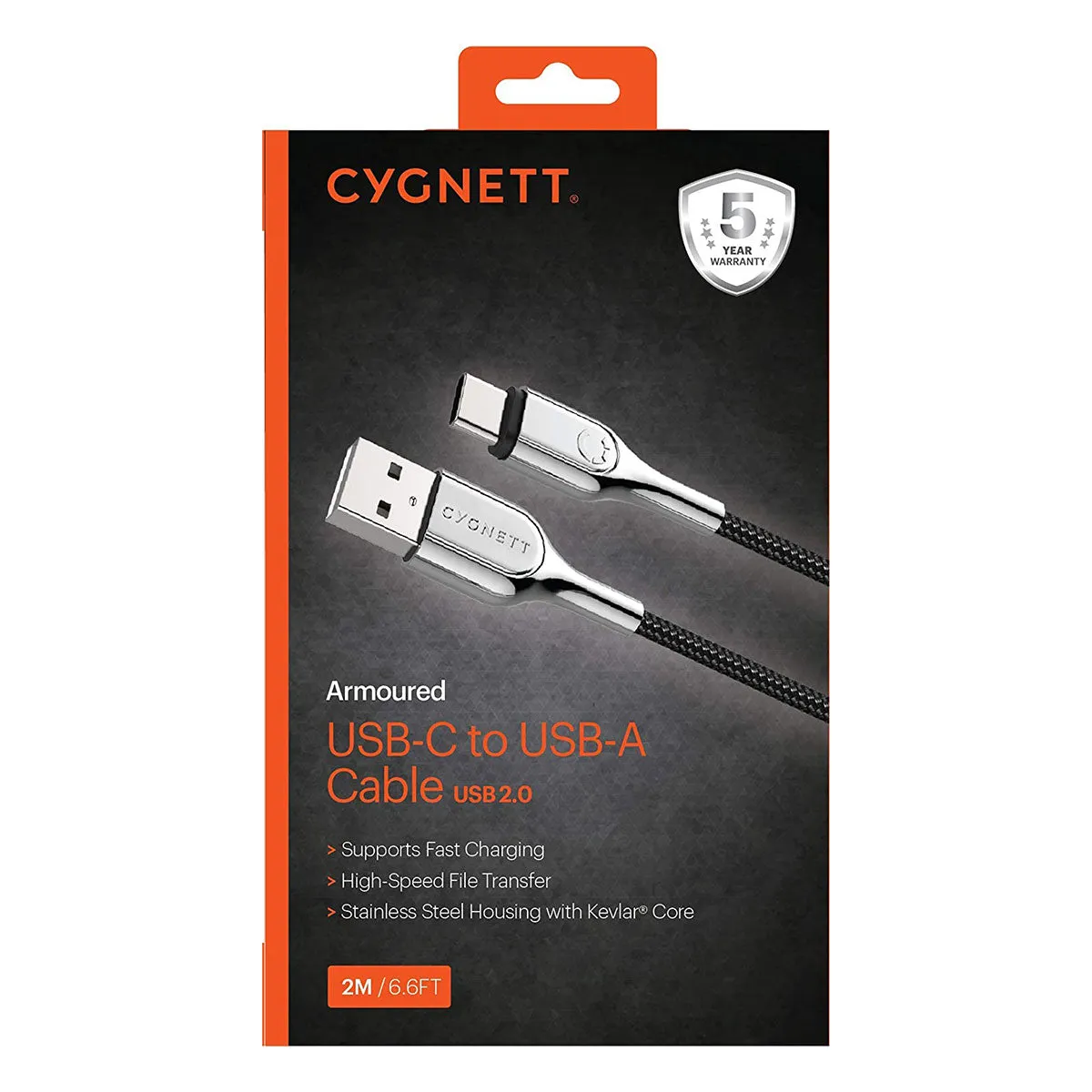 Cygnett Armoured 2.0 USB-C To USB-A (3A/60W ) Cable 2M - Black
