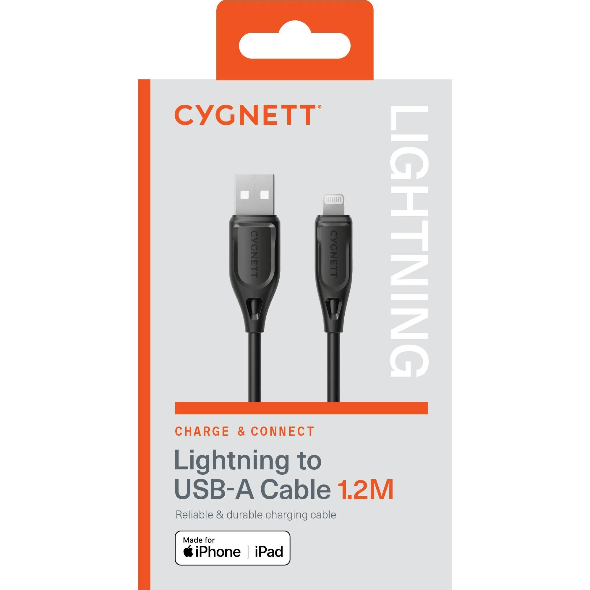 Cygnett Charge & Connect Lightning to USB-A Cable V2 1.2m (Black)
