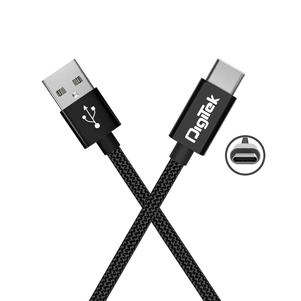 Digitek (DC 1M C NBBLK) Digitek Platinum Nylon Braided Rapid Charge & Data Sync Type C USB Cable.