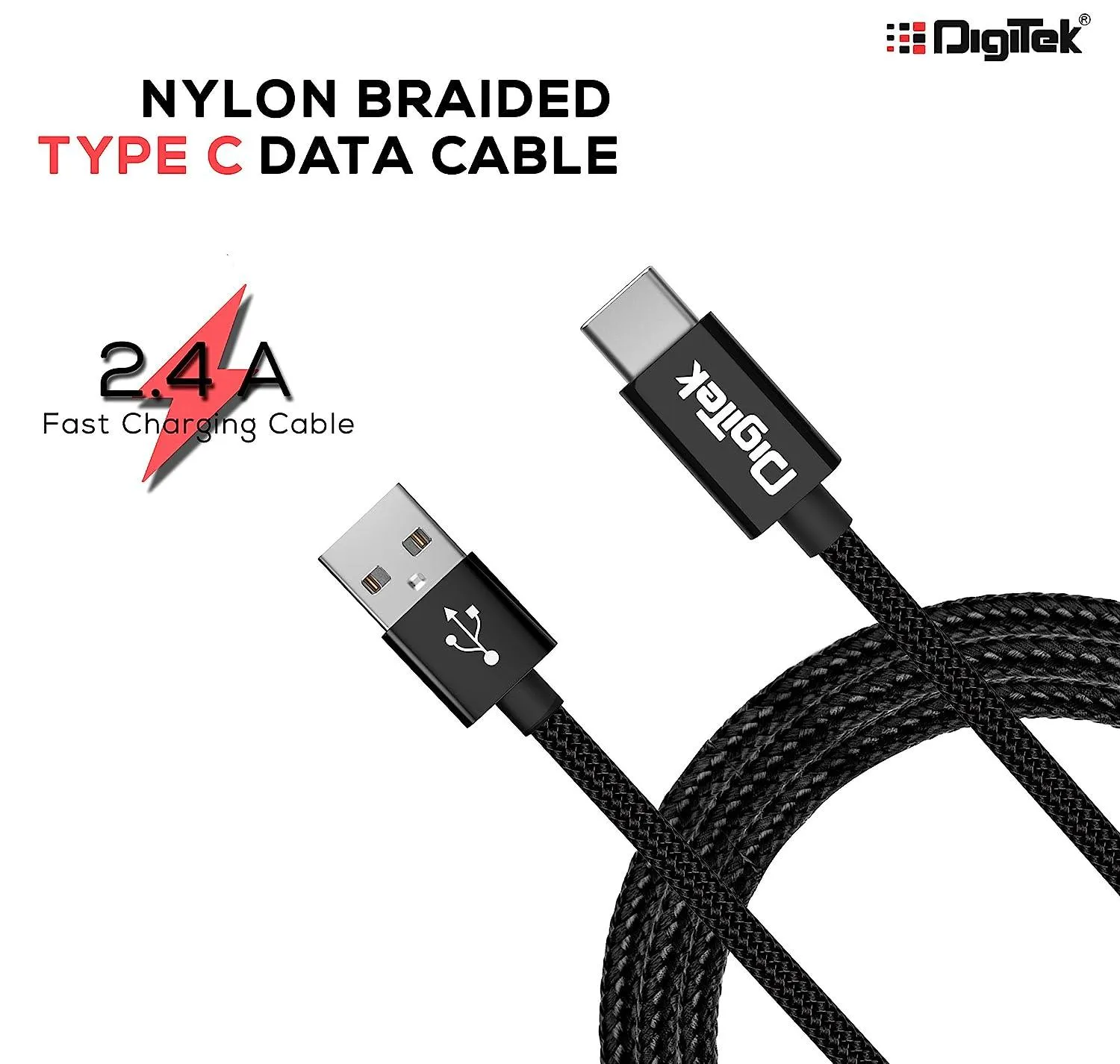 Digitek (DC 1M C NBBLK) Digitek Platinum Nylon Braided Rapid Charge & Data Sync Type C USB Cable.