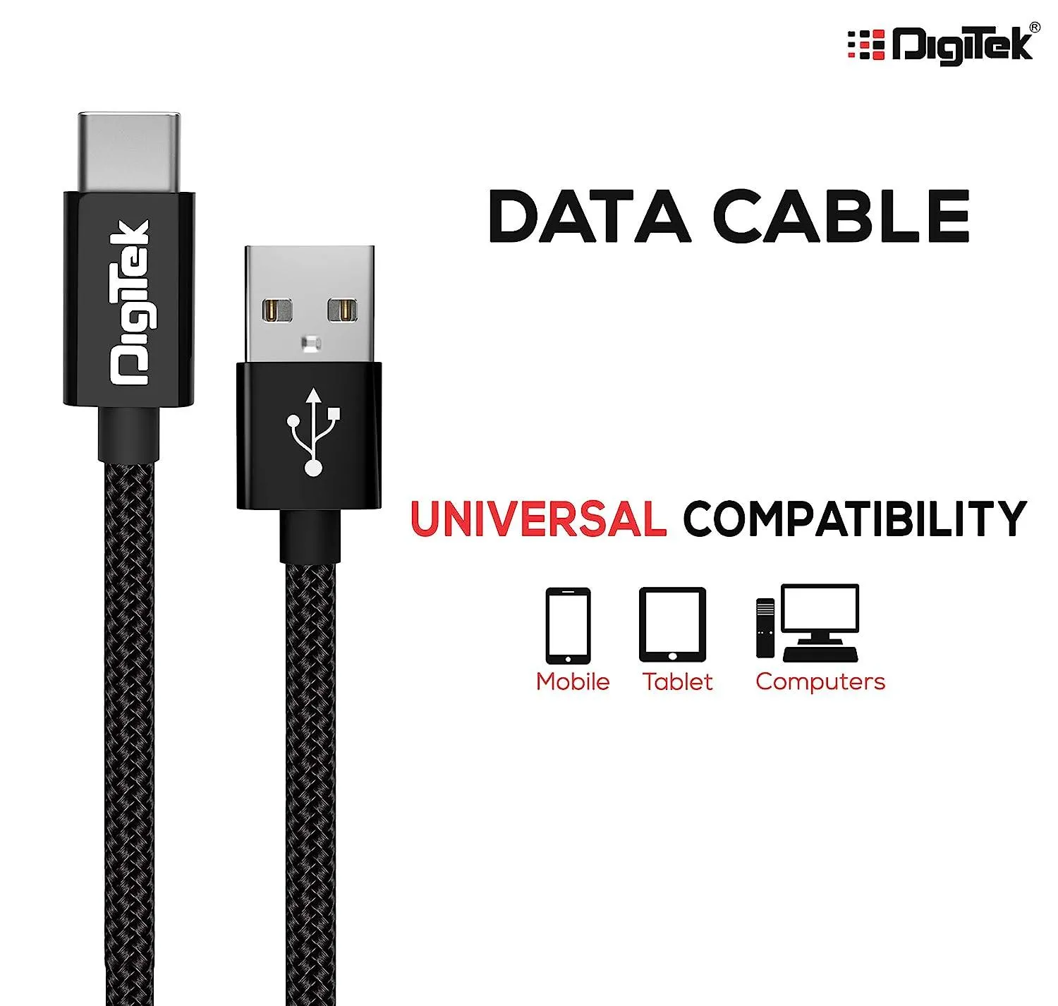 Digitek (DC 1M C NBBLK) Digitek Platinum Nylon Braided Rapid Charge & Data Sync Type C USB Cable.
